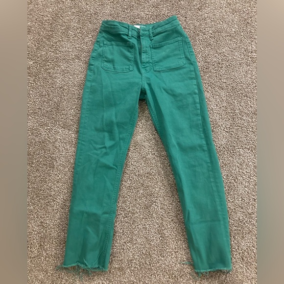 Zara Jeans Zara Green Straight Fit Super High Rise Cropped Comfort